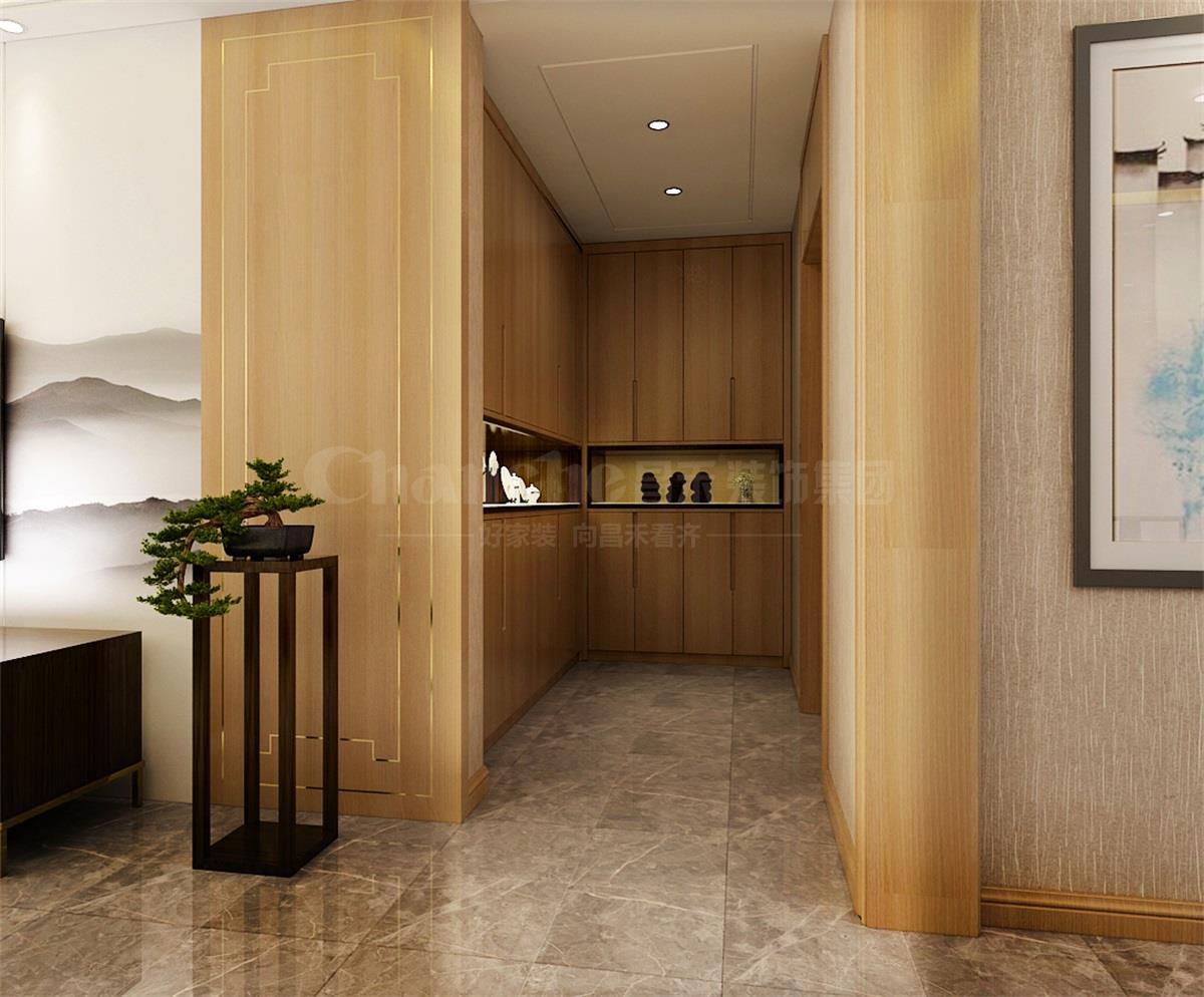 進門處的鞋柜，既滿足了屋主的生活習慣，又體現(xiàn)出對自然人文古意的喜好之情。